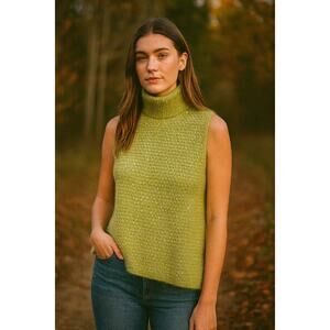 Womyn Wear SZ M Lambswool Angora  Sleeveless Turtleneck Clear Sequin Sweater